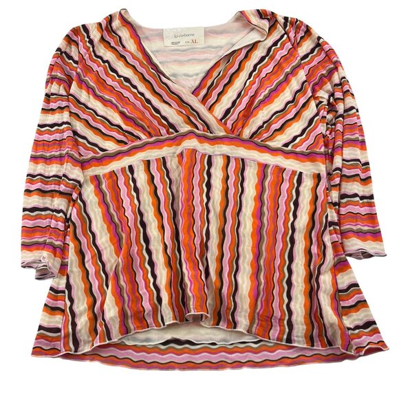 Liz Claiborne XL Multicolor V-Neck Long Sleeve Top Y2k - Picture 1 of 5